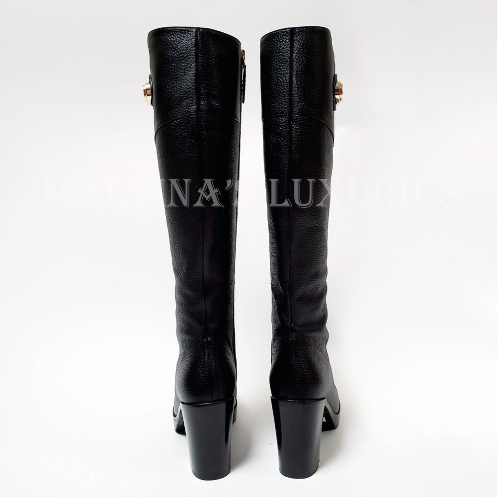 GUCCI BOOTS BLACK LEATHER TALL INTERLOCKING G LOGO sz IT 40.5 US 10.5 - Picture 6 of 16